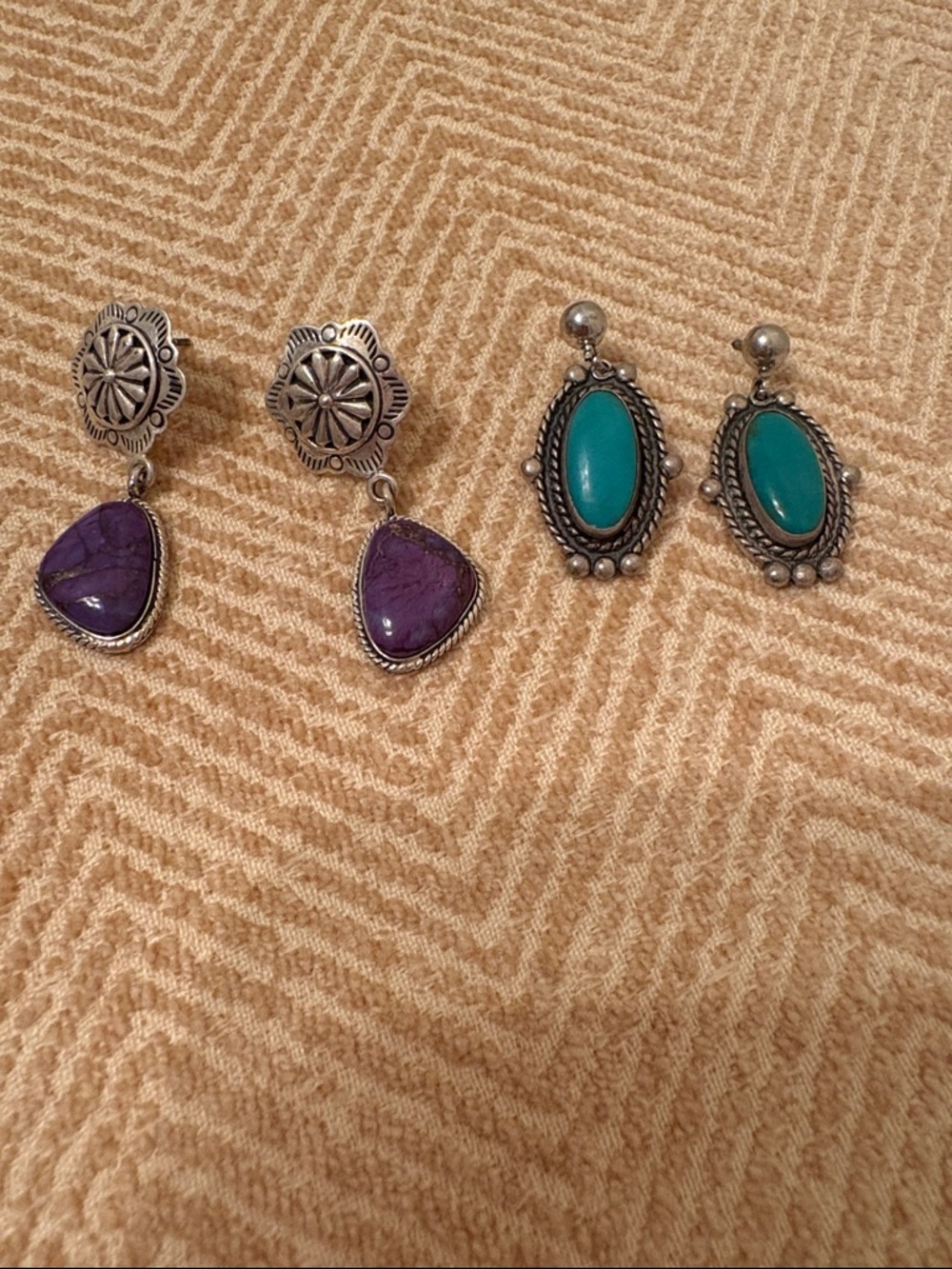 Sterling silver Purple and turquoise Stone Drop Earrings